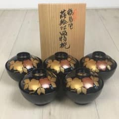 S459輪島塗 蒔絵付吸物椀 5客 懐石 共箱 - メルカリ