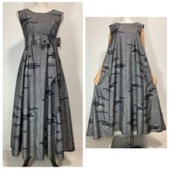 着物リメイク 9マルキ大島紬ロングフレアワンピース（後ろVネック