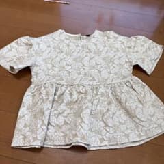 花柄ジャガード ペプラム 半袖ブラウス ベージュのサムネイル