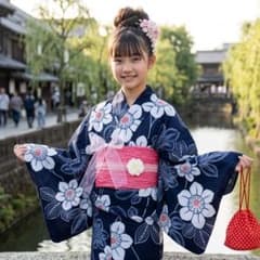 レトロ　浴衣セット　140cm　女の子　花柄　ピンク　兵児帯　新品　リボン レトロ 浴衣セット 140cm 女の子 花柄 ネイビー しわ兵児帯 ピンク