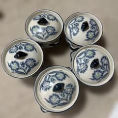 蓋付き煮物椀 5客セット 染付 花文様 - メルカリ