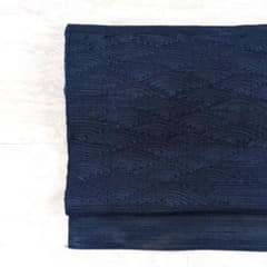 美品】夏帯 羅 名古屋帯 青海波 松葉仕立て お太鼓柄 正絹 紺 ネイビー