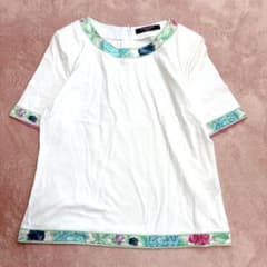 LEONARD FASHION L 花柄トリム 半袖カットソー ホワイト 487 - メルカリ