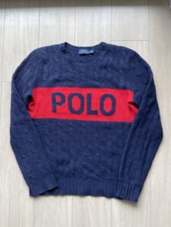 Polo Ralph Lauren ケーブルニットセーター M ネイビー/レッド - メルカリ