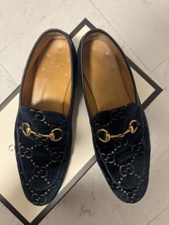 GUCCI〔ヨルダーン〕GGベルベット ローファー ネイビー【箱無し