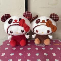 パンダハローキティ　タータンチェックBIGぬいぐるみ全2種