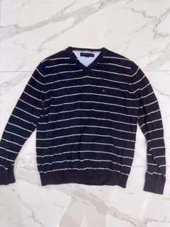 TOMMY HILFIGER Vネック ボーダーニット ネイビーのサムネイル