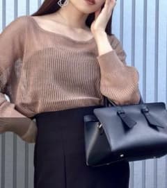 グレイル　GRL 透かし編みニットトップス モカのサムネイル