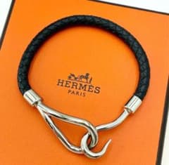 HERMESエルメス ジャンボ 編み込み黒レザー シルバー金具 バングル