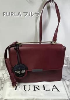 FURLA フルラ ショルダーバッグ ボルドー レザー フラップ ゴールド 