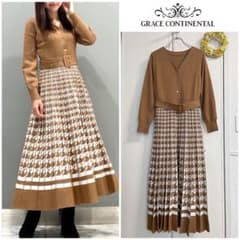 ダイアグラムグレースコンチネンタルニットフレアワンピースベルト千鳥