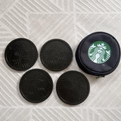 【中古】スタバ　リサイクルコースター　4枚　ブラックソフトケースのサムネイル