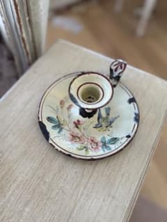 フランスアンティーク花と鳥のハンドペイントホーローキャンドル