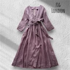 【希少✨新品タグ付】フィグロンドン 麻100% カシュクールワンピース くすみ紫 希少✨新品タグ付】フィグロンドン 麻100% カシュクールワンピース