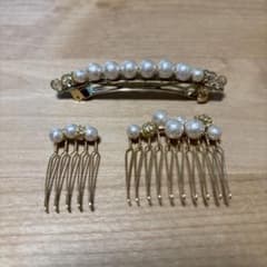 ヘアアクセサリー　パール＆ビジュー ヘアバレッタ・コーム 3点セットのサムネイル