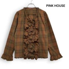 PINK HOUSE ピンクハウス シャギー チェック 長袖 ブラウス シャツ 