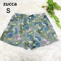 zucca ズッカ◇花柄ショートパンツ(S)緑 ボタニカル柄 日本製 コットン