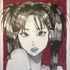 【一点物 原画 手描き】 女の子 夏 オリジナル コピックイラスト 中色紙 手描きイラスト ミニ色紙 オリジナル コピック 原画 女の子 一点物