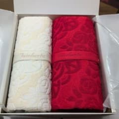 Fairharte タオルセット ローズ柄 ホワイト レッド 2枚組のサムネイル