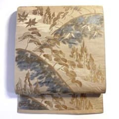 6k125 名古屋帯 絹 博多帯 本場筑前 博多織工業組合 金色 ベージュ