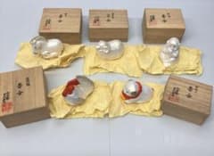 ②小刀屋忠兵衛作 干支香合（駿馬・吉祥羊・庚申・長鳴鶏・御伽犬）5点