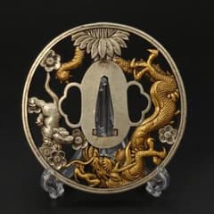 刀鍔 龍虎図 鍔立付 XG76 鍔 銅地 細工 金銀メッキ 日本刀装具 - メルカリ
