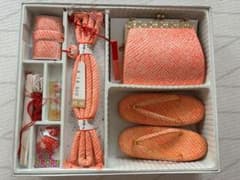 七五三 3歳 はこせこセット 草履 バッグ 帯締め 筥迫 扇子 絞り柄 オレンジのサムネイル