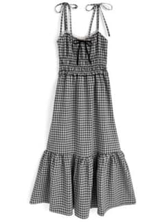 GRL チェック柄ショルダーリボンシャーリングキャミソールワンピースのサムネイル