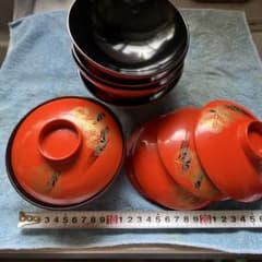 蓋つき煮物椀 5客セット 朱塗 金彩 松葉文様 - メルカリ