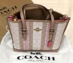はち coach シグネチャー ジャガード キャンバスストライプバッグ はち様 専用 coach シグネチャー ジャガード キャンバスストライプ