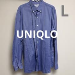 送料込み UNIQLO ユニクロ スリムフィット 長袖 シャツ ブルー 青 Lのサムネイル