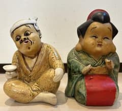 木彫りおかめひょっとこ置物オブジェ彫刻縁起物オカメ火男 縁起物 ひょっとこ おかめさん - メルカリ