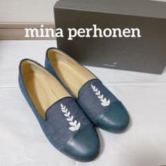 ミナペルホネン mina perhonen 刺繍 フラットシューズ ブルー - メルカリ
