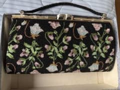 美品/箱付】昭和レトロ 総ビーズバッグ ハンドバッグ 花柄 がま口 和装
