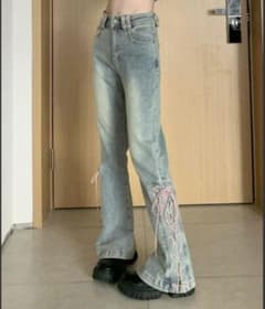 Y2K リボンフレアレトロロングデニムパンツのサムネイル