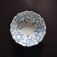 ビンテージ たち吉 陶器 鉢 葉柄 輪花皿 陶芸のサムネイル