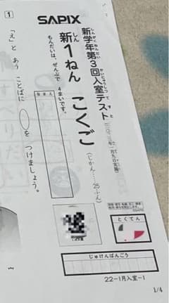 ※値下げ2023年1月最新版新1年生SAPIXサピックス入室テスト新1年生　年長のサムネイル