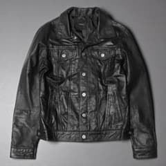 未使用級★roshell★レザー Gジャン トラックジャケット★本革★黒★L 未使用級☆roshell☆レザー Gジャン トラックジャケット☆本革☆黒☆L