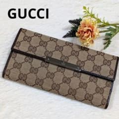 美品✨️グッチ 長財布 GGキャンバス フラップ Wホック ロゴプレート