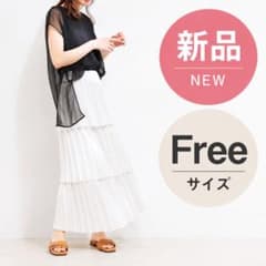 [VIS] ティアードプリーツロングスカート ホワイトのサムネイル