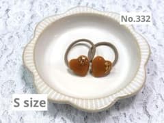 No.332 ハート ミニ　レジンヘアゴム ベビー キッズ 2個 ブラウン 金箔のサムネイル