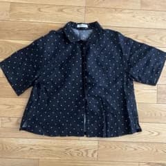 nano universe ドット柄シャツ 半袖 リネン ナノユニバース 黒のサムネイル