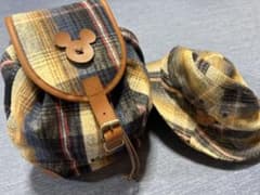 希少当時の値札付！ミッキーのチェック柄 リュック＆帽子 セットのサムネイル