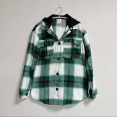 ☆早いモノ勝ち☆フード付き 緑×白チェックシャツ【S】