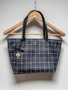 ◆Kate spade◆ チェック柄トートバッグ チャーム付 ネイビーのサムネイル