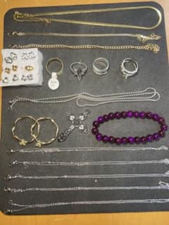 Jewelry set, silver, gold, purple beads, KKD 18kgp earrings