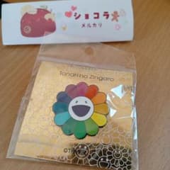 村上隆 お花 レインボー 白色顔 フラワー ピンバッジ バッジ カラフル