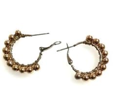 ハンドメイド 天然ヘマタイトフープピアス