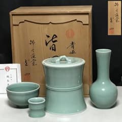 青磁 皆具 共箱 水指 建水 杓立 蓋置 茶道具 【k3849】 - メルカリ