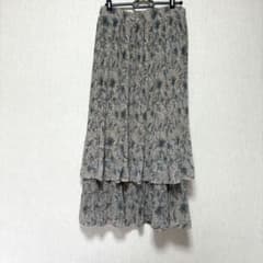 フレアスカート　グレー　ブルー花柄　L ロングのサムネイル